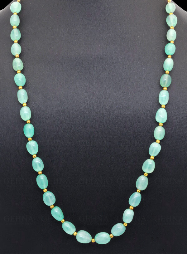 Aquamarine Tumbles With Gold Plated Spacer Bead Necklace Earrings FN-1080