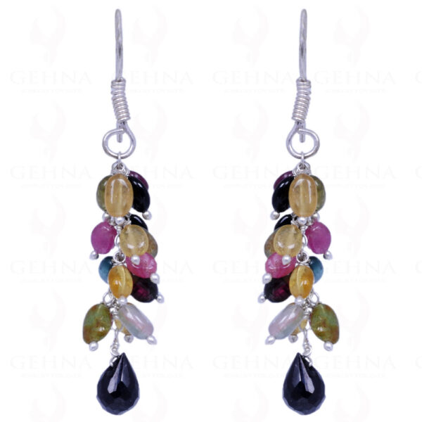 Black Spinel & Multi Tourmaline Gemstone Earrings In .925 Sterling Silver ES-1081