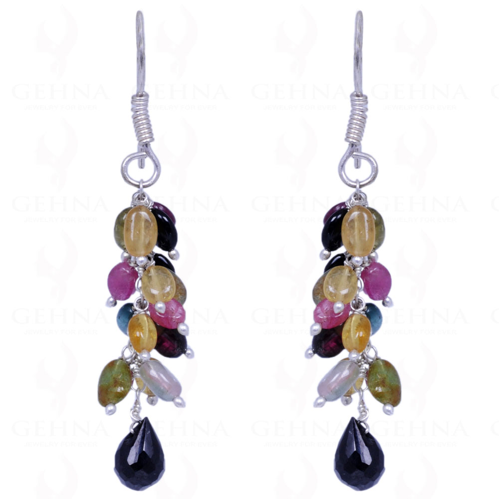 Black Spinel & Multi Tourmaline Gemstone Earrings In .925 Sterling Silver ES-1081