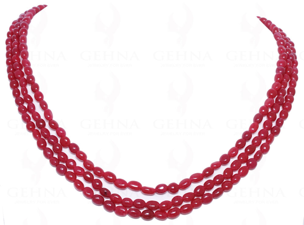3 Rows Of Treated Ruby Gemstone Oval Shaped Bead Necklace NP-1081