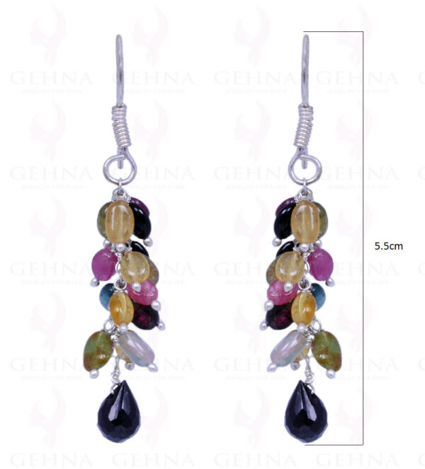 Black Spinel & Multi Tourmaline Gemstone Earrings In .925 Sterling Silver ES-1081