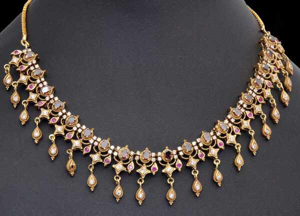 Tourmaline & Simulated Diamond Studded Jewelry Necklace Set FN-1081