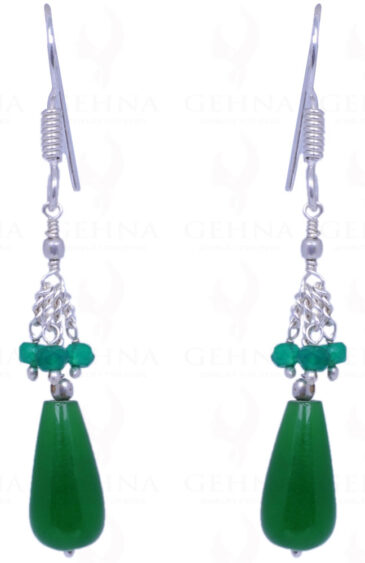 Onyx & Green Jade Gemstone Earrings Made In .925 Sterling Silver ES-1082