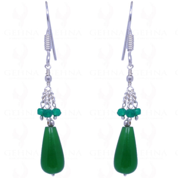 Onyx & Green Jade Gemstone Earrings Made In .925 Sterling Silver ES-1082