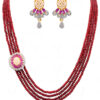 4 Row Of Ruby & Simulated Diamond Color Bead Necklace Set FN-1082
