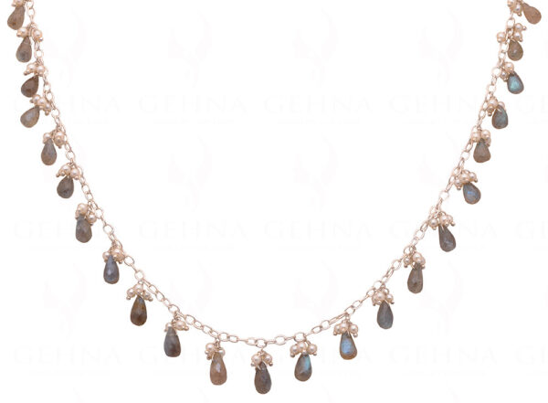 Pearl & Drop Shape Labradorite Gemstone Bead Necklace NM-1082