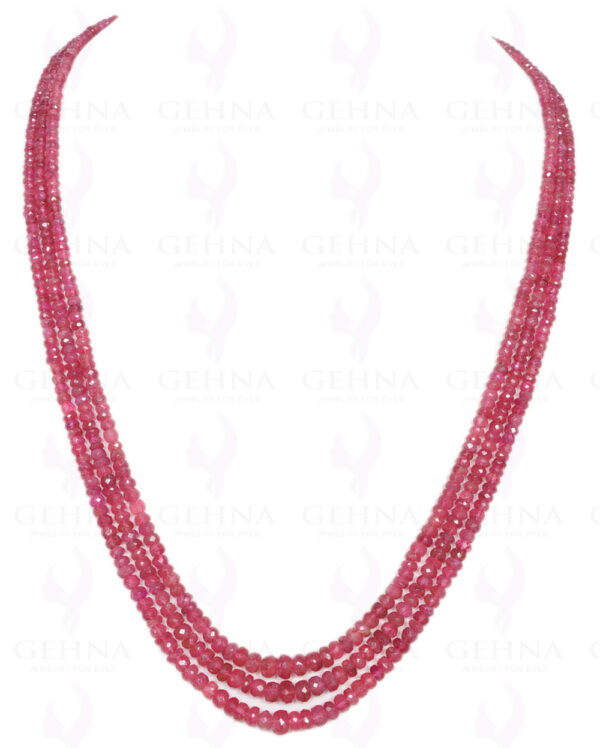 3 Rows of Pink Tourmaline Gemstone Round Faceted Bead Necklace NS-1082
