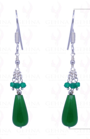 Onyx & Green Jade Gemstone Earrings Made In .925 Sterling Silver ES-1082