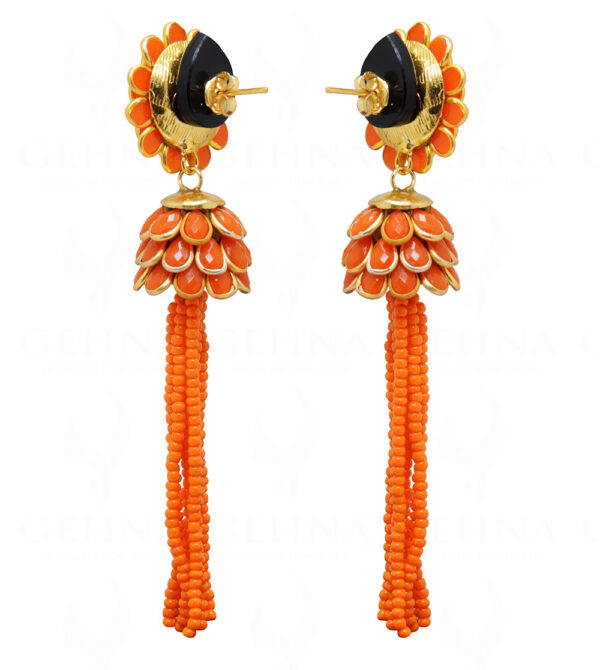 Orange Carnelian Studded With Pachi Bead Tassels Earrings FE-1082