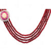 4 Row Of Ruby & Simulated Diamond Color Bead Necklace Set FN-1082