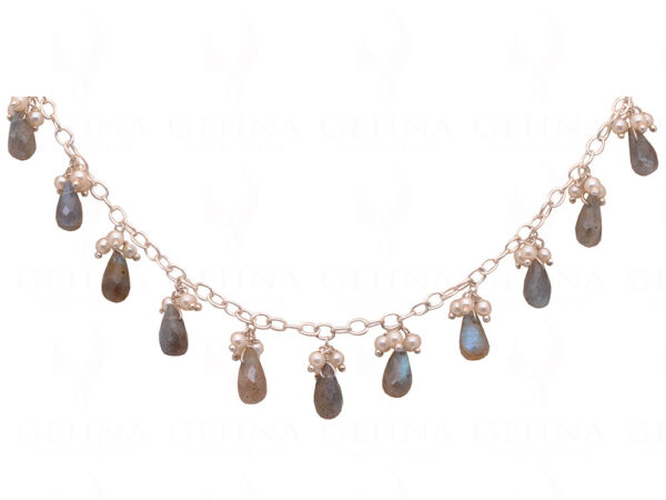 Pearl & Drop Shape Labradorite Gemstone Bead Necklace NM-1082