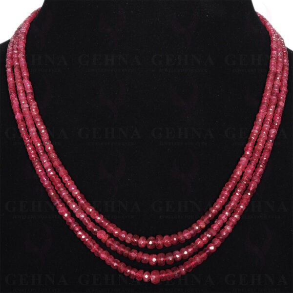 3 Rows of Pink Tourmaline Gemstone Round Faceted Bead Necklace NS-1082