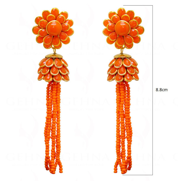 Orange Carnelian Studded With Pachi Bead Tassels Earrings FE-1082