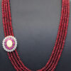 4 Row Of Ruby & Simulated Diamond Color Bead Necklace Set FN-1082