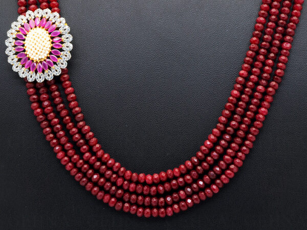 4 Row Of Ruby & Simulated Diamond Color Bead Necklace Set FN-1082