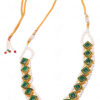 Emerald & Pearl Studded Necklace With Green Color Enamel Work FN-1083