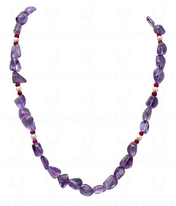 Pearl, Ruby & Amethyst Gemstone Tumble String NM-1083