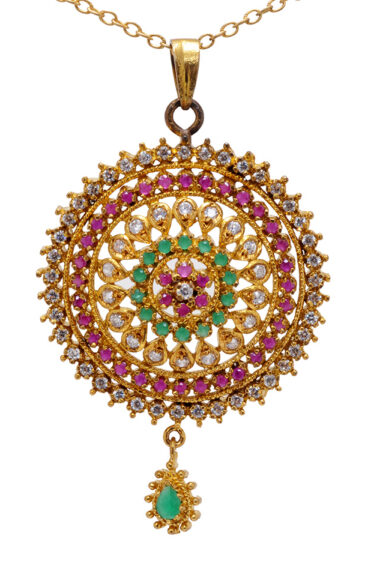 Traditional Ruby & Emerald Studded South Indian Pendant & Earring Set FP-1083
