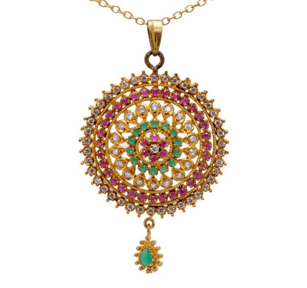 Traditional Ruby & Emerald Studded South Indian Pendant & Earring Set FP-1083