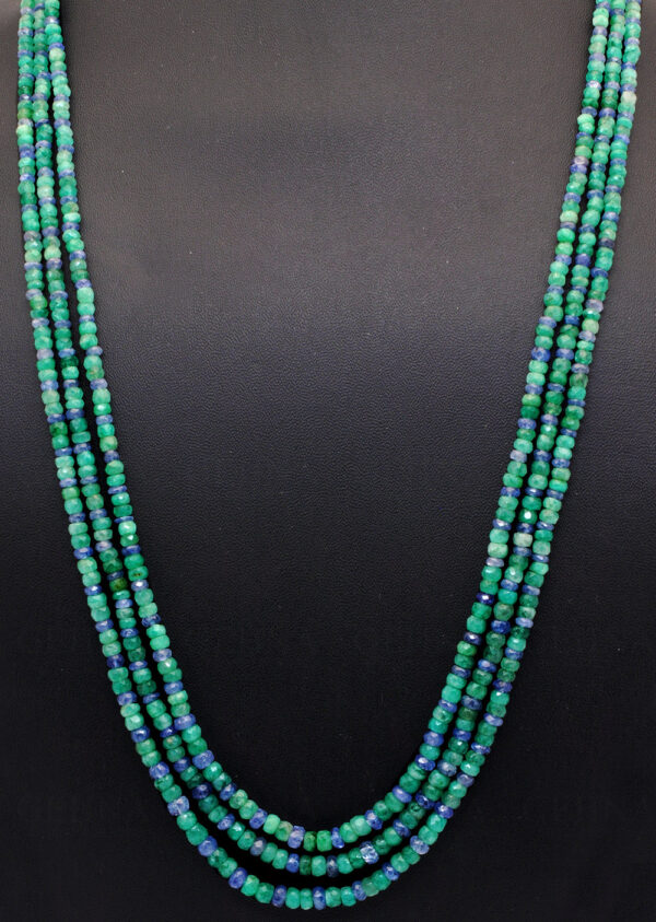 2 Rows Necklace Of Emerald & Blue Sapphire Natural Gemstone Bead NP-1083