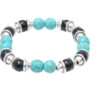Turquoise & Onyx Gemstone Beaded Flexible Bracelet With Silver Element BS-1084