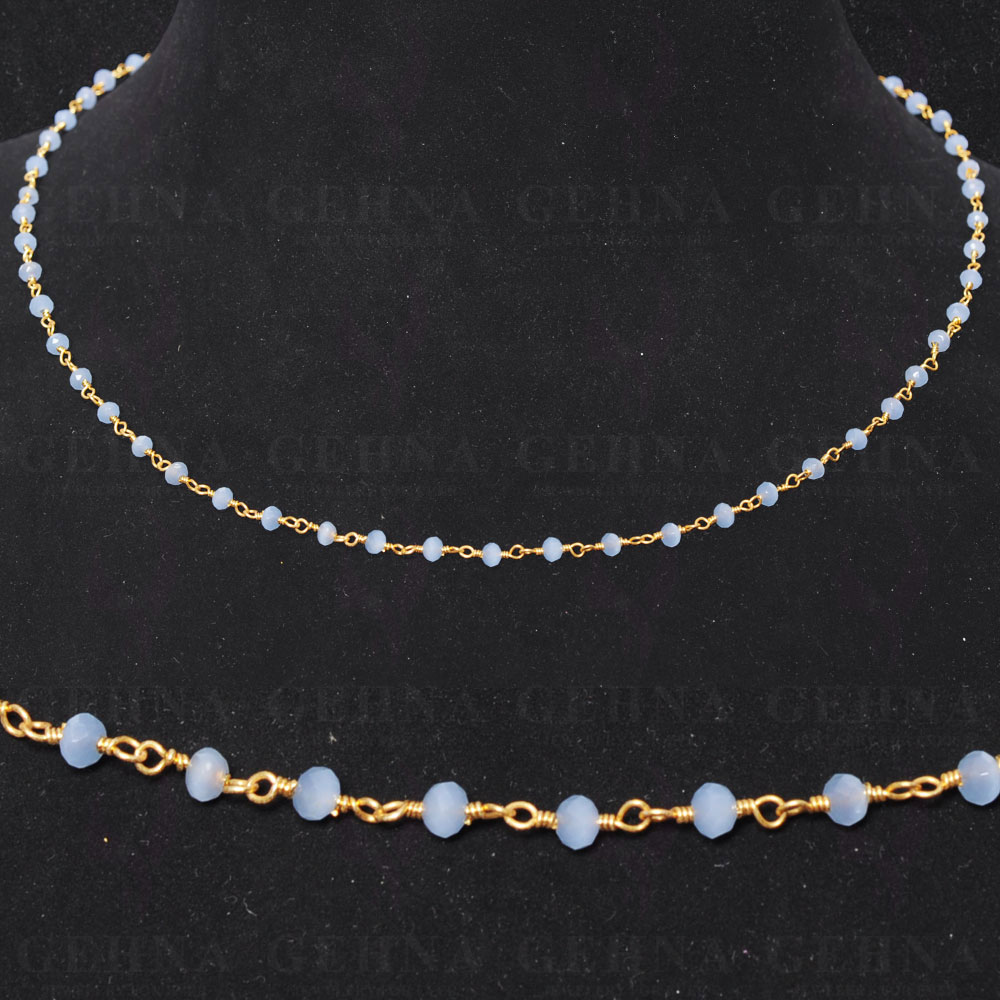 Chalcedony Stone Faceted Bead Chain .925 Sterling Silver CS-1084