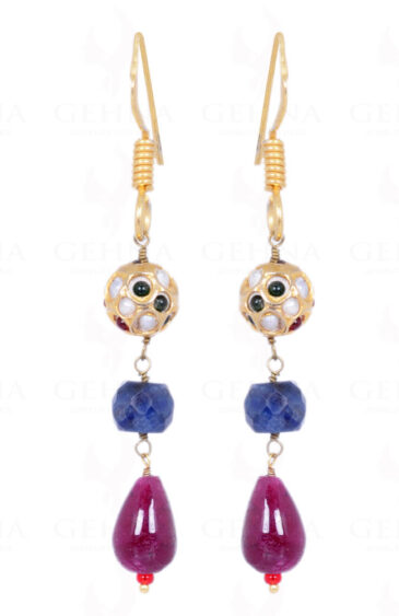 Ruby, Sapphire Gemstone Bead With Navaratna Stone Studded Jadau Ball LE01-1084