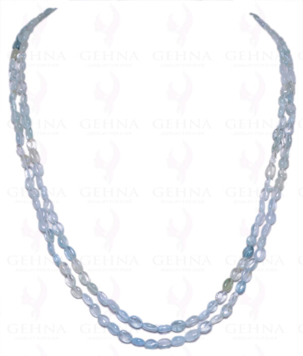 2 Rows of Aquamarine Gemstone Oval Shaped Cabochon Bead Necklace NS-1084