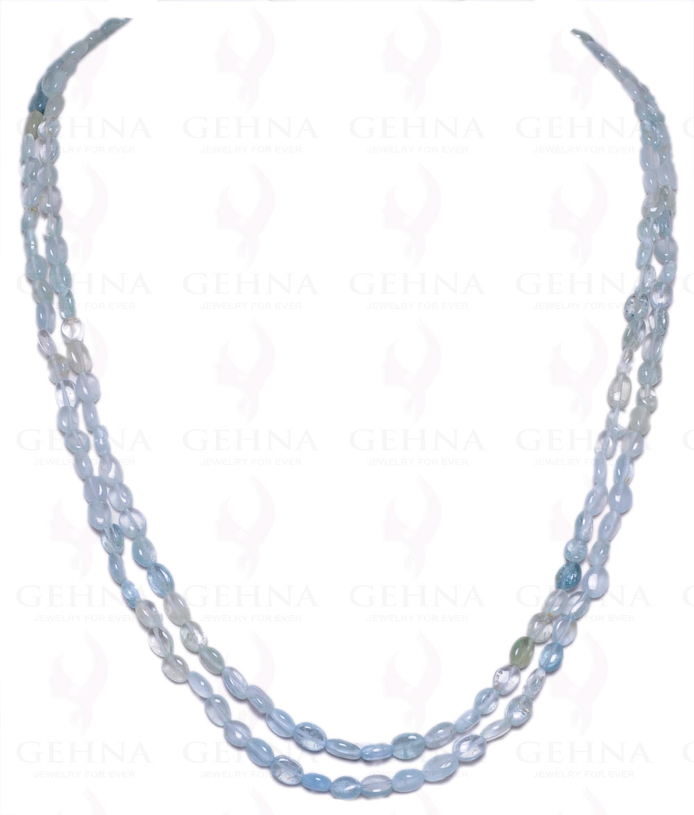 2 Rows of Aquamarine Gemstone Oval Shaped Cabochon Bead Necklace NS-1084