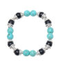 Turquoise & Onyx Gemstone Beaded Flexible Bracelet With Silver Element BS-1084