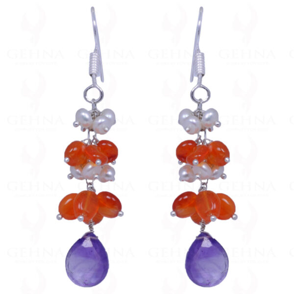 Pearl, Amethyst & Carnelian Gemstone Earrings In .925 Sterling Silver ES-1085