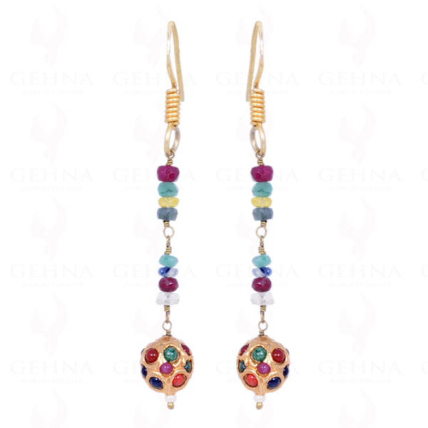 Emerald, Ruby & Sapphire Bead With Stone Studded Jadau Ball Earrings LE01-1085