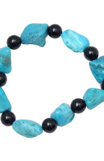 Black Onyx & Turquoise Gemstone Beaded Flexible Bracelet BS-1085