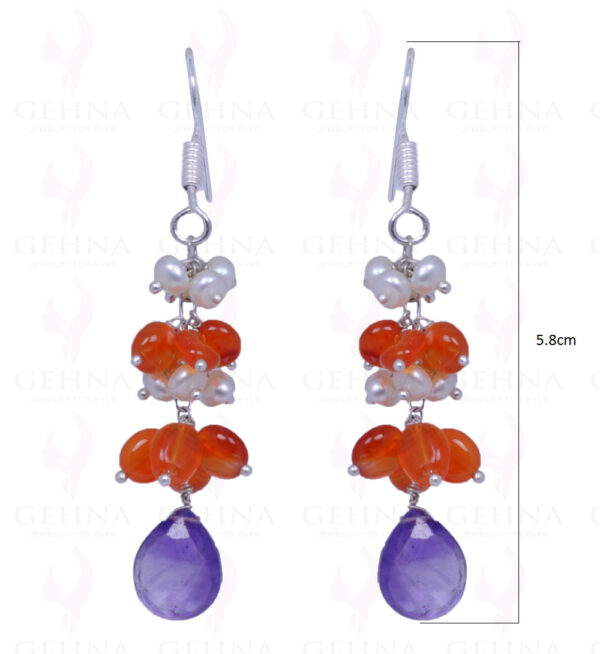 Pearl, Amethyst & Carnelian Gemstone Earrings In .925 Sterling Silver ES-1085