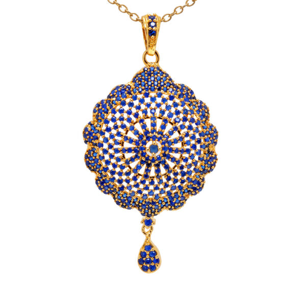 Elegant Blue Sapphire Studded With Golden Beads Pendant & Earring Set FP-1085