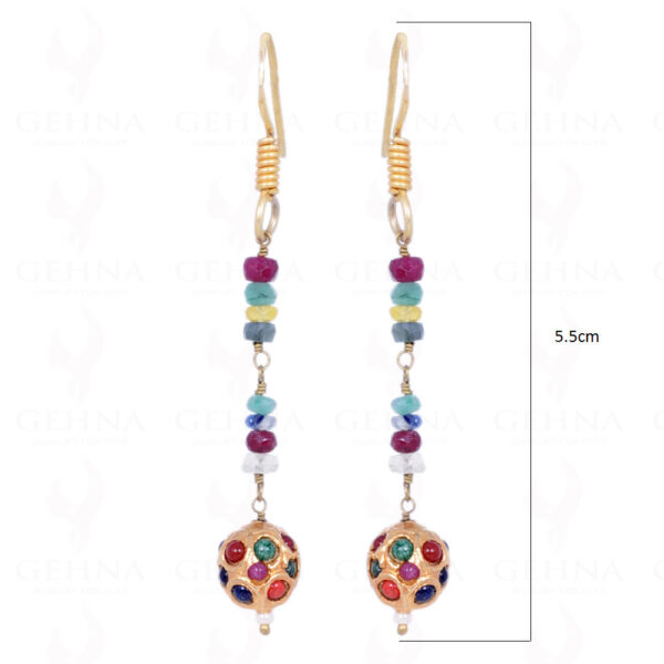 Emerald, Ruby & Sapphire Bead With Stone Studded Jadau Ball Earrings LE01-1085