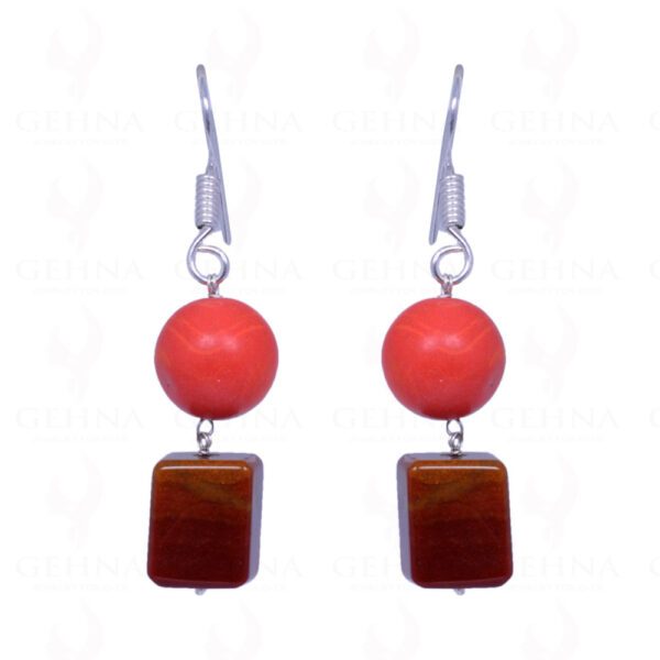 Mookaite & Manmade Coral Gemstone Earrings Made In .925 Sterling Silver ES-1086