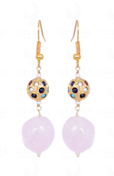 Rose Quartz Bead With Multiple Stone Studded Ball Shaped Earring LE01-1086