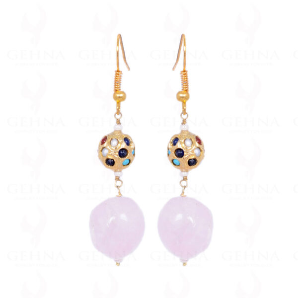 Rose Quartz Bead With Multiple Stone Studded Ball Shaped Earring LE01-1086