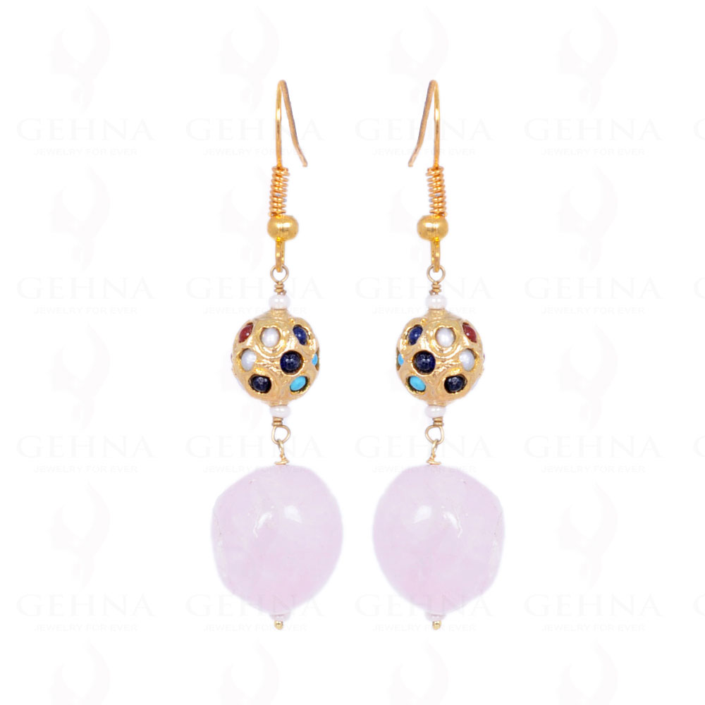 Rose Quartz Bead With Multiple Stone Studded Ball Shaped Earring LE01-1086