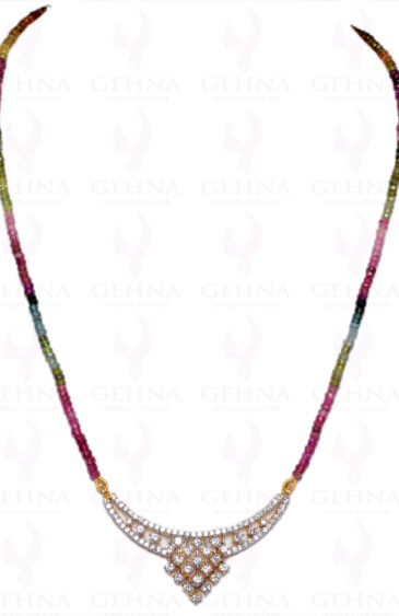 Multicolor Tourmaline Gemstone Faceted Bead Necklace With Silver Pendant NS-1086