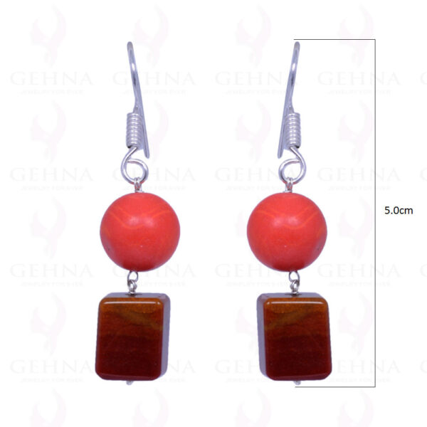 Mookaite & Manmade Coral Gemstone Earrings Made In .925 Sterling Silver ES-1086