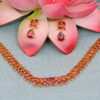 Red Garnet Color Stone Studded Beautiful Necklace & Earring Set FN-1086