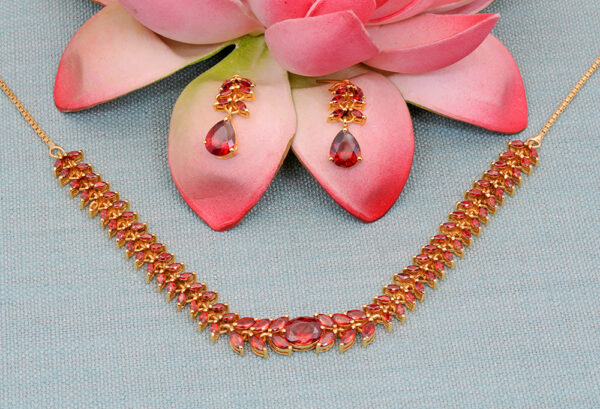 Red Garnet Color Stone Studded Beautiful Necklace & Earring Set FN-1086