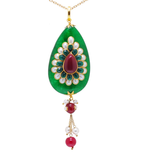 Stunning Pearl & Green Pacchi Studded Beautiful Pendant & Earring Set FP-1086