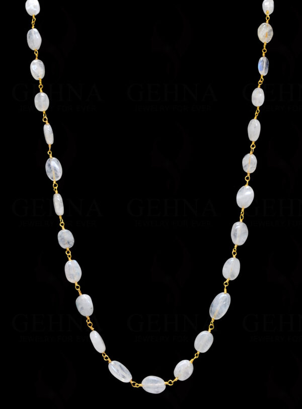 Rainbow Moonstone Oval Shaped Bead Chain .925 Sterling Silver CS-1086