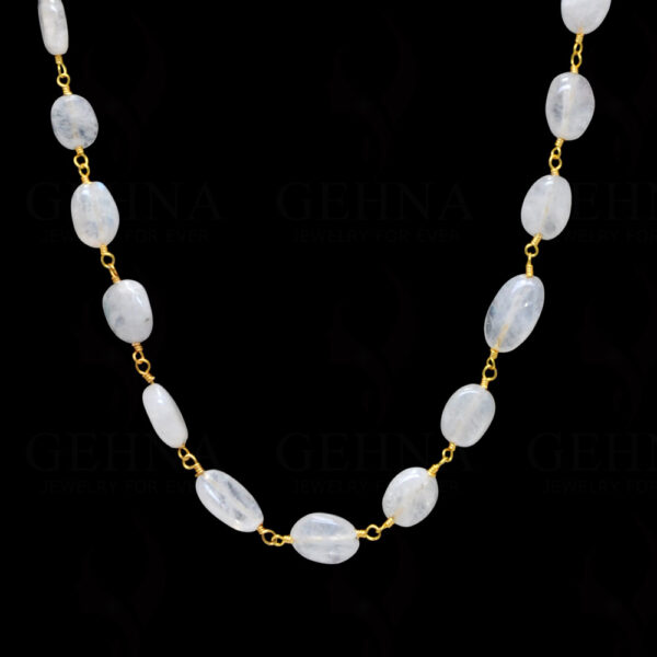 Rainbow Moonstone Oval Shaped Bead Chain .925 Sterling Silver CS-1086
