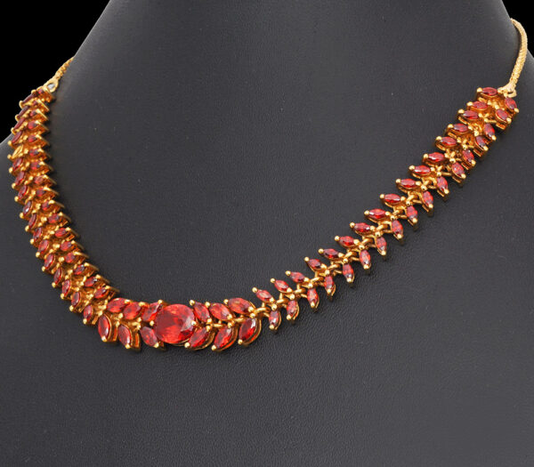 Red Garnet Color Stone Studded Beautiful Necklace & Earring Set FN-1086