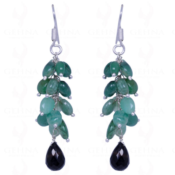 Emerald & Black Spinel Gemstone Earrings Made In .925 Sterling Silver ES-1087