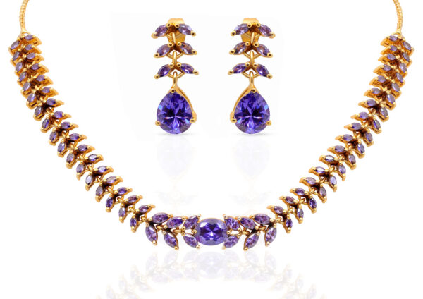 Tanzanite Color Stone Studded Evening Party Wear Necklace & Earring Set FN-1087